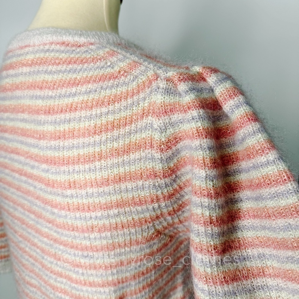 BA&SH Simael Striped Mohair Blend Short Sleeve Pullover Sweater in Rose - Picture 4 of 8